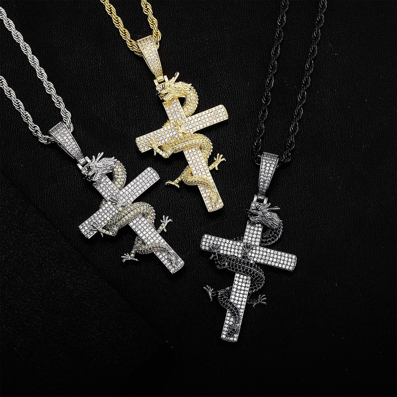 Twisted Dragon Cross Pendant 14K - ICECI