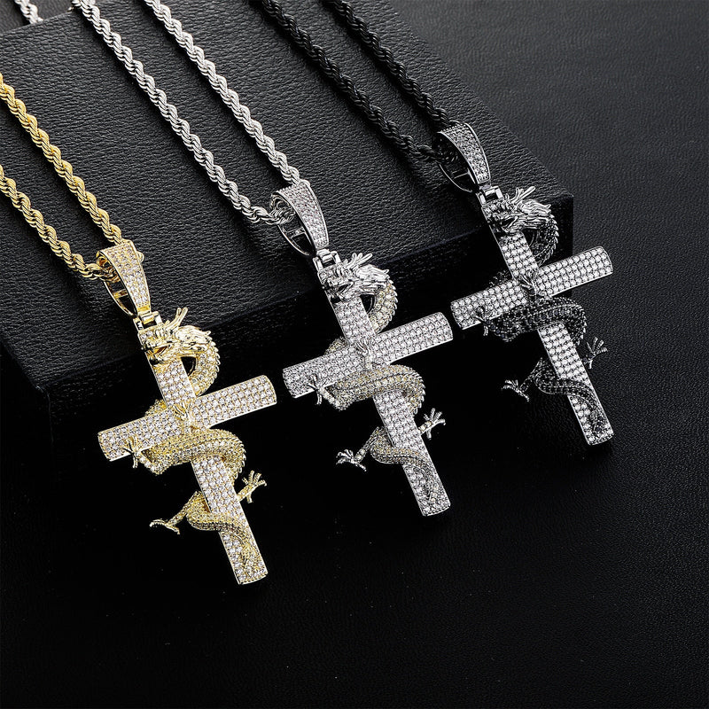 Twisted Dragon Cross Pendant 14K - ICECI