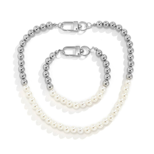 Two-Tone Pearl Bracelet + Two-Tone Pearl Chain Bundle 14K - ICECI