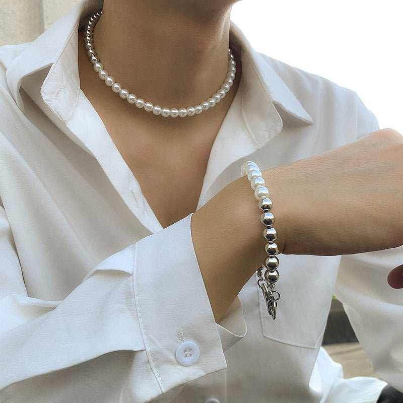 Two-Tone Pearl Bracelet + Two-Tone Pearl Chain Bundle 14K - ICECI