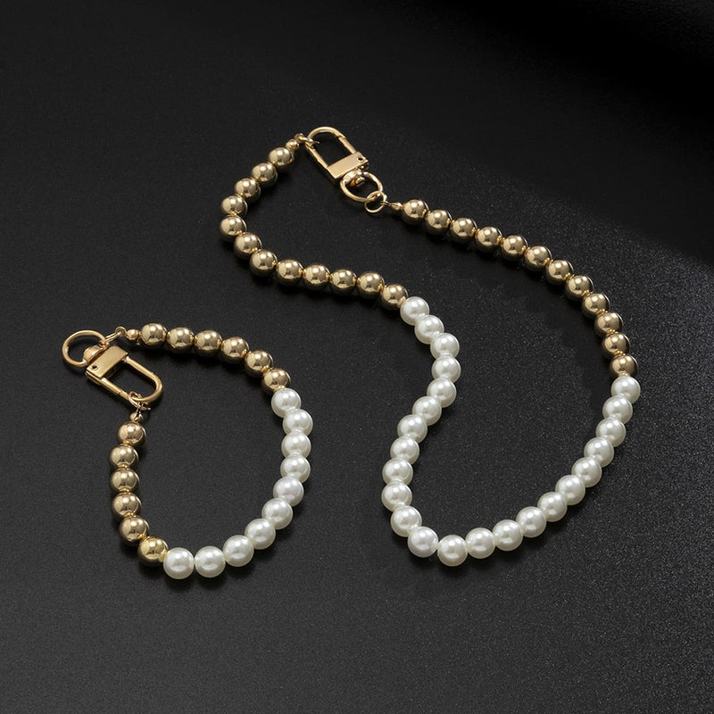 Bundle 14K Two-Tone Pearl - Two-Tone ICECI Pearl Bracelet + Chain
