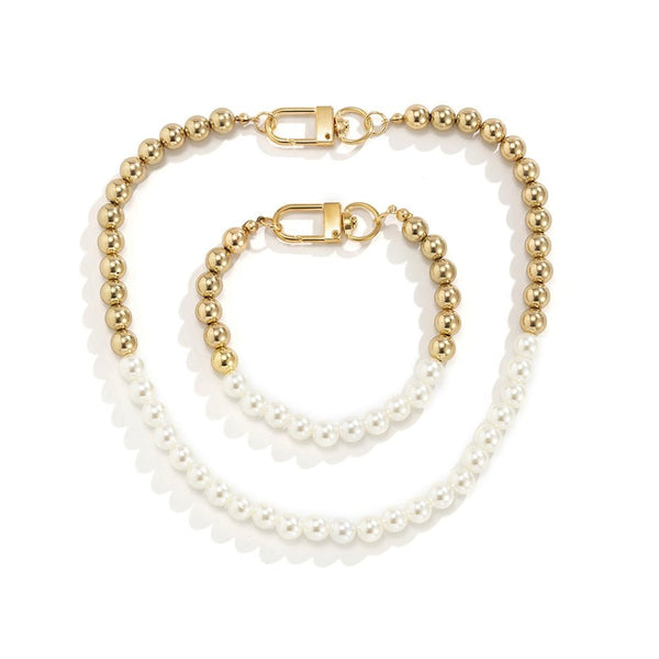 Two-Tone Pearl Bracelet + Two-Tone Pearl Chain Bundle 14K - ICECI