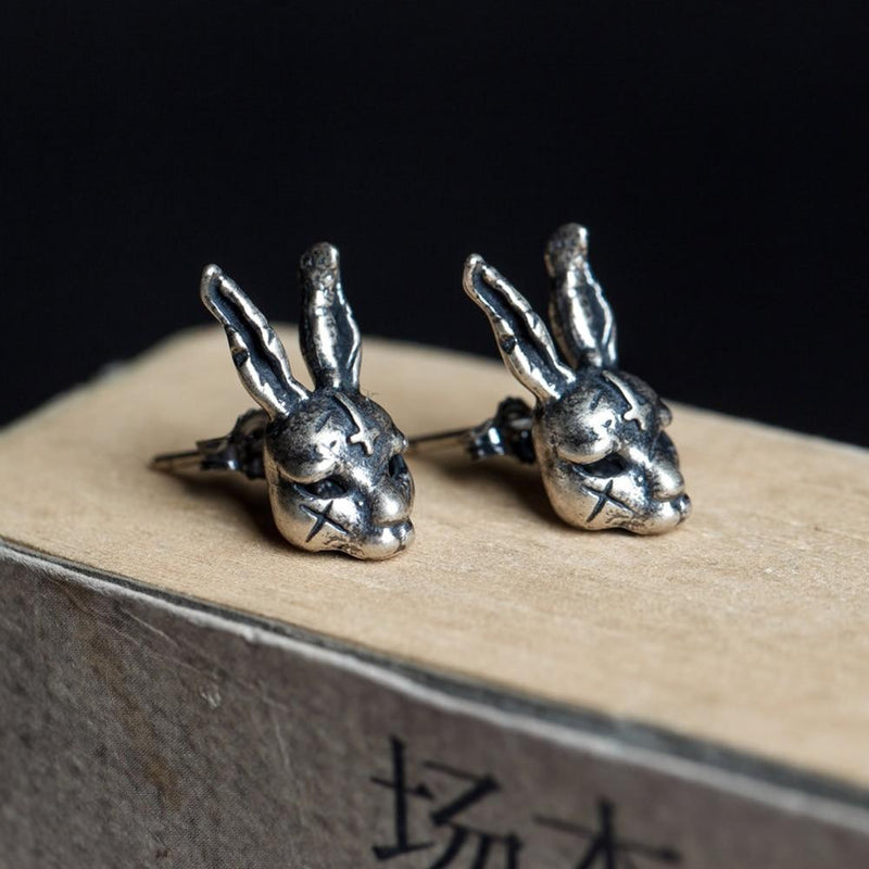 Vintage Cross Hare Rabbit Stud Earrings x Sterling Silver - ICECI