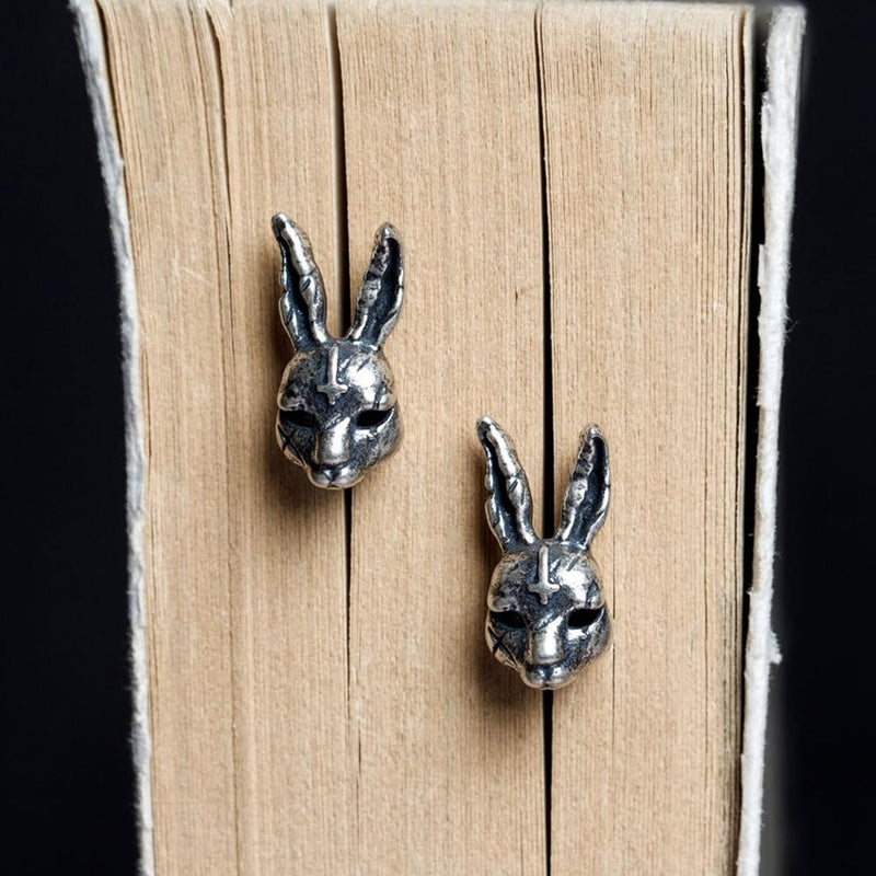 Vintage Cross Hare Rabbit Stud Earrings x Sterling Silver - ICECI