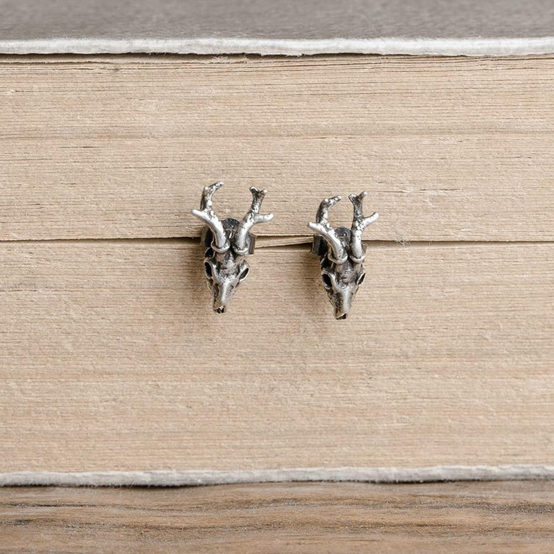Vintage Deer Skull Stud Earrings x Sterling Silver - ICECI