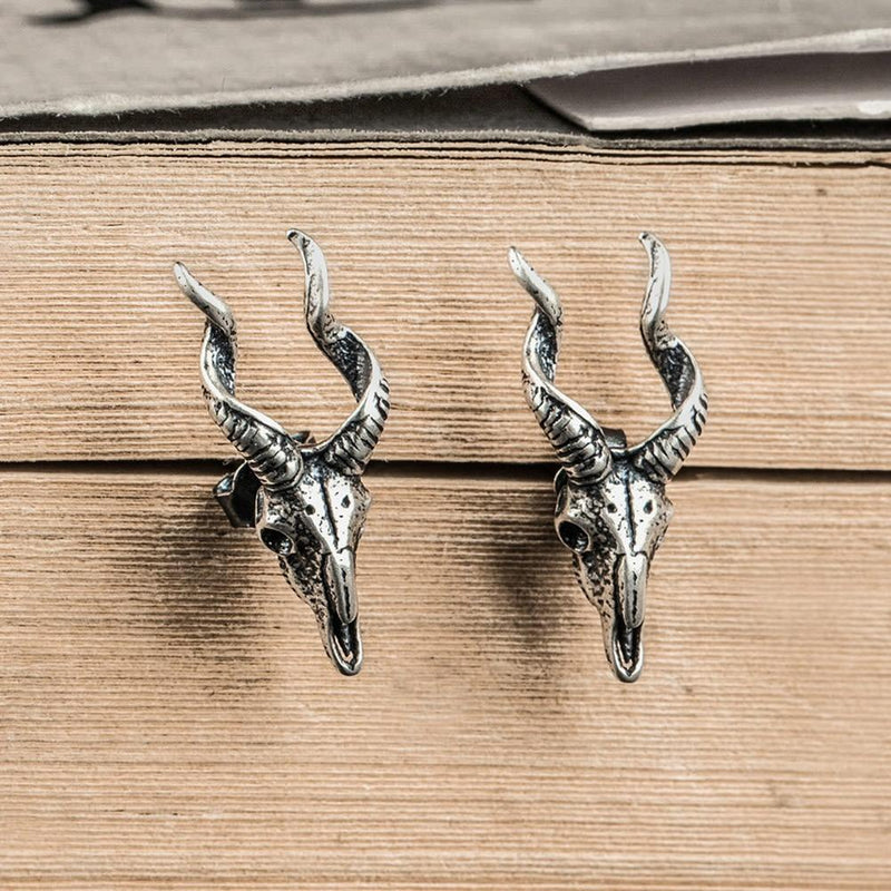 Vintage Goat Skull Stud Earrings x Sterling Silver - ICECI