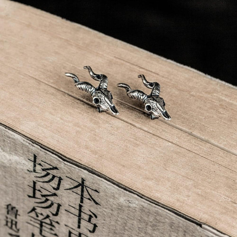 Vintage Goat Skull Stud Earrings x Sterling Silver - ICECI