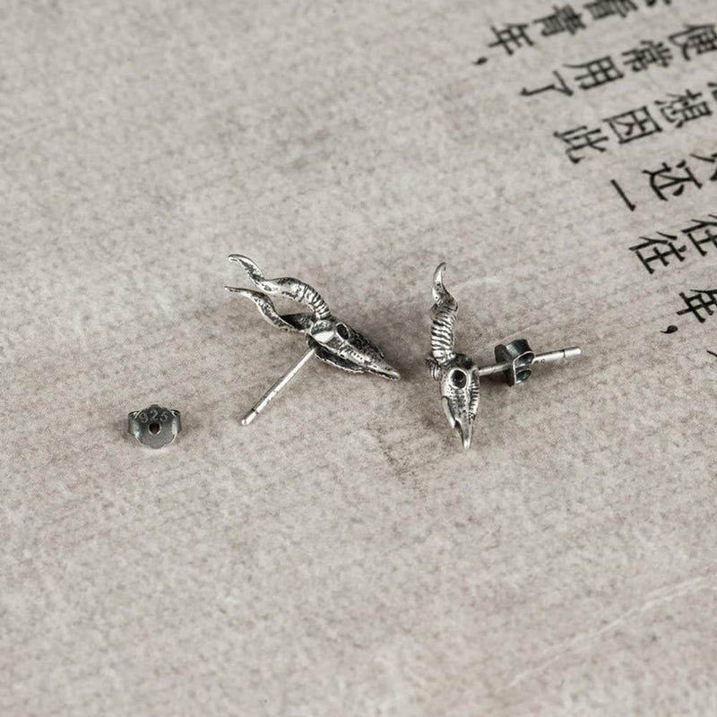 Vintage Goat Skull Stud Earrings x Sterling Silver - ICECI