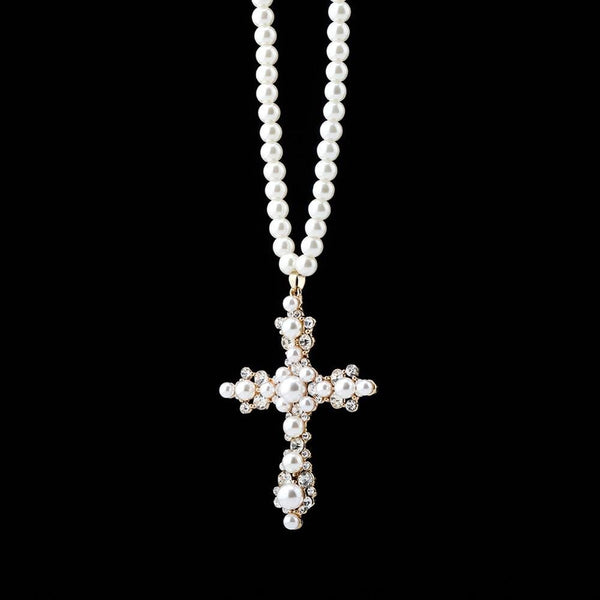 Vintage Pearl Cross Necklace 14K - ICECI