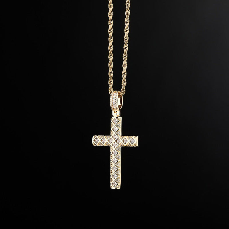 X Design Baguette Cross Pendant 14K - ICECI