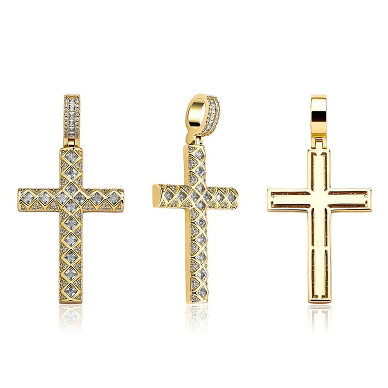 X Design Baguette Cross Pendant 14K - ICECI