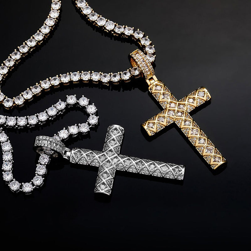 X Design Baguette Cross Pendant 14K - ICECI