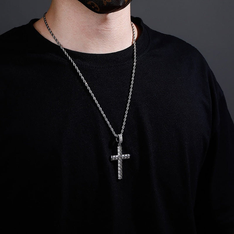 X Design Baguette Cross Pendant 14K - ICECI