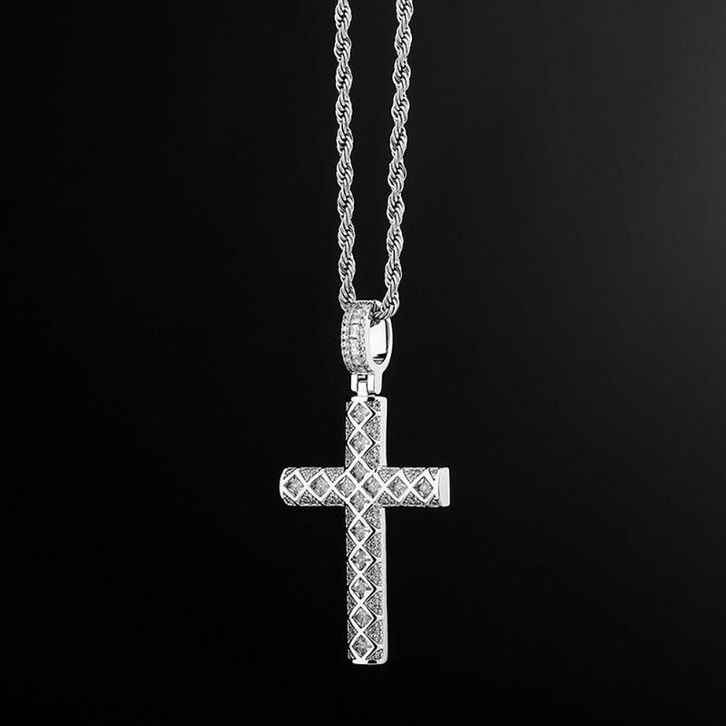 X Design Baguette Cross Pendant 14K - ICECI