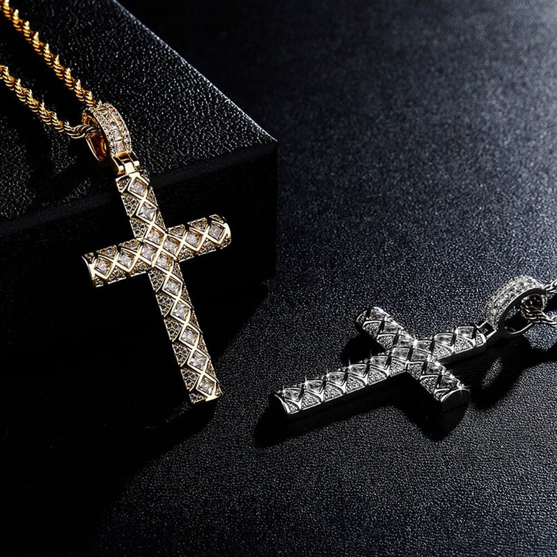 X Design Baguette Cross Pendant 14K - ICECI